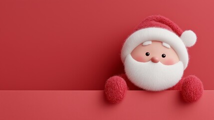 A stylized cartoon Santa peeks over a red surface, supporting cheerful holiday branding for seasonal promotions. Soft shapes and simple design emphasize modern Christmas identity and marketing themes
