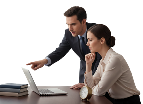 A corporate man and woman