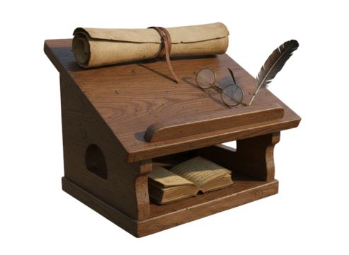 Antique Wooden Podium Stand with Academic Props