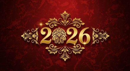 Elegant Red and Gold Ornamental 2026 Design