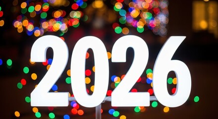 Bright Bokeh Lights with 2026 White Numbers
