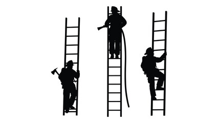 Firefighter silhouettes on ladders isolated on white background, Vector © SILHUETTECHEMBER