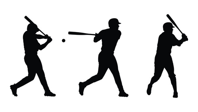 Baseball batting silhouettes sequence isolated on white background, Vector