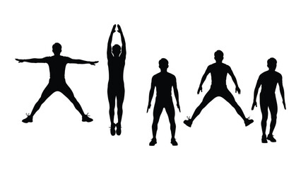 Jumping jack exercise silhouettes isolated on white background, Vector