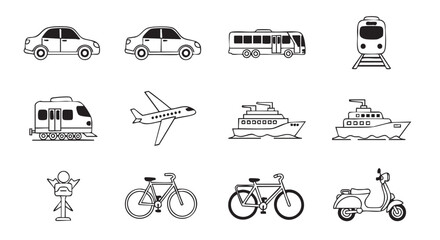 Transportation illustration with car train plane backpacker and bicycle art