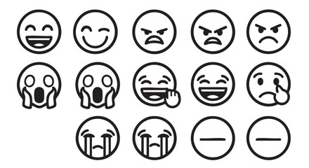 Variety of expressive face emojis set in a minimalist design style