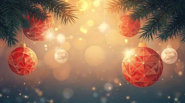 Golden glow illuminates festive ornaments, as holiday cheer fills the air with anticipatory joy.