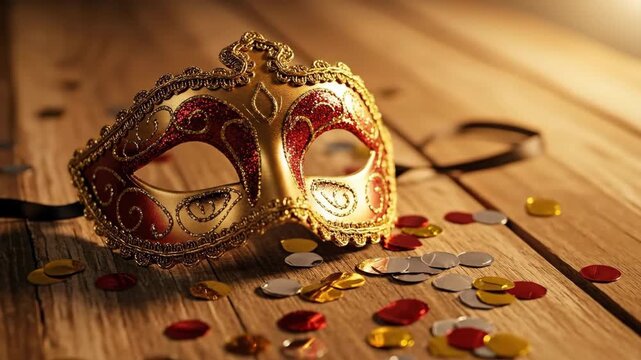 Venetian masquerade mask with festive confetti for celebration and event themes