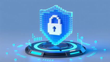 Blue pixel style digital security shield