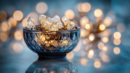 Decorative LED String Lights in a Dark Crystal Bowl