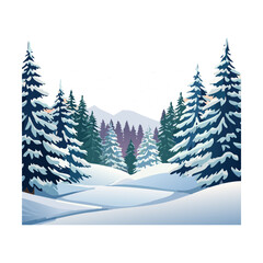 Fototapeta premium Scenic winter landscape with snowy pine forest and mountains under a blue sky vector illustration
