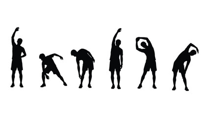 Stretching exercises silhouette set isolated on white background, Vector