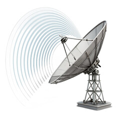Powerful satellite dish transmitting data with digital waves, perfect for showcasing communication technology and global connectivity with modern design.