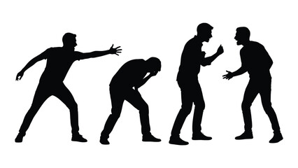 Men in conflict and distress silhouettes isolated on white background, Vector