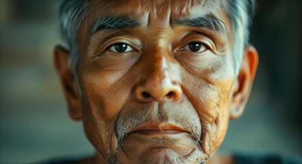 Close-up portrait of a wise elderly man with weathered skin and thoughtful eyes - Powered by Adobe