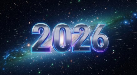 Cosmic Starfield with Blue 2026 Text