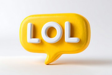 Bright yellow speech bubble with lol text symbolizing laughter and humor