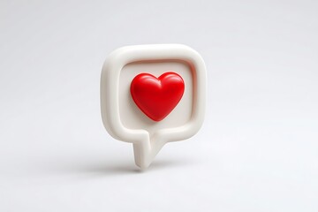 3d rendered notification bubble with a red heart icon inside on a white background