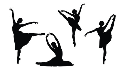 Graceful ballerina silhouettes in dance poses isolated on white background, Vector © BIPUL