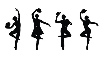 Dancing performers silhouettes with hats isolated on white background, Vector