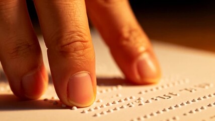 fingers reading Braille under warm lamp glow, perfect for world braille day - Powered by Adobe