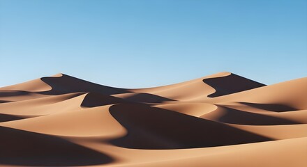 Serene desert landscape with rolling sand dunes under a clear blue sky
