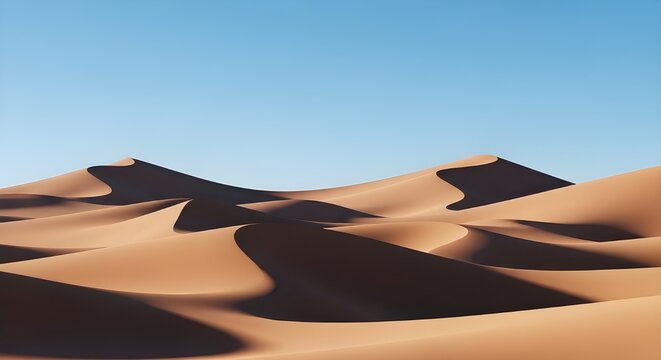 Serene desert landscape with rolling sand dunes under a clear blue sky