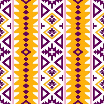 Vibrant geometric pattern with tribal influences perfect for eye-catching textile design, adding a bold and cultural touch to your creative projects