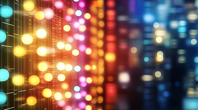 Abstract glowing light spheres and bokeh effect in bright yellow orange and blue colors