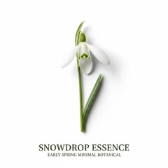 Isolated macro closeup of white spring snowdrop flowers and leaves against a clean background