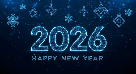 Glowing 2026 happy new year with snowflakes on dark background
