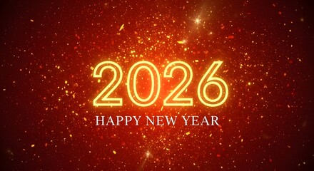 Elegant 2026 new year celebration with sparkling red background