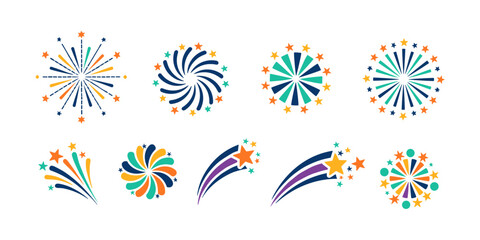 Fireworks celebrating with colorful starburst explosion icons