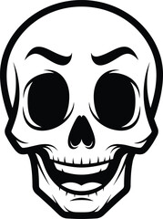 cartoon skull, stylized bone, Halloween icon, spooky face, bold outline, graphic design, expressive skull, toothy grin, black lines, playful skull, scary cartoon, 