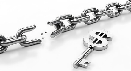 Fototapeta premium Unlocking Financial Opportunities Breaking Chains of Limitation with a Money Key Concept
