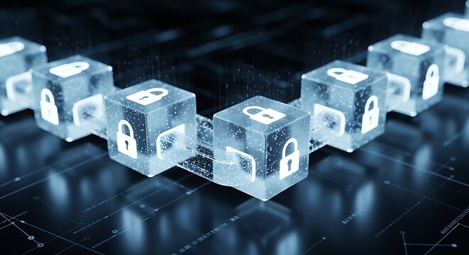 Secured Digital Blocks Connected in a Network Showing Data Protection Concepts