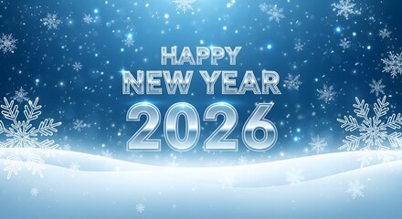 Happy new year 2026 winter snowflakes blue background