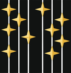 Obraz premium Golden star shapes scattered on a dark striped background stars yellow