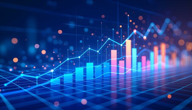 Digital Business Data Analysis showing Finance Market Growth and Investment Success Trend