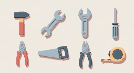 A collection of essential hand tools for construction and repair work.