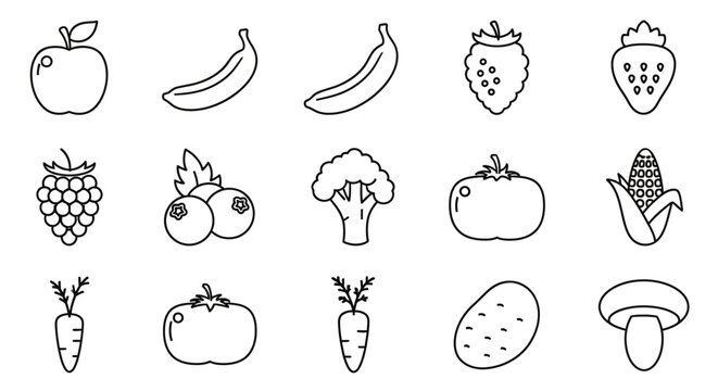 Fruits and Vegetables Line Icons