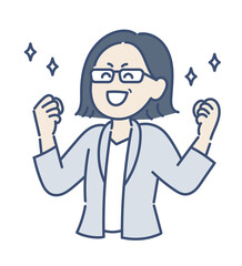 笑顔でガッツポーズをする40代ビジネスウーマンのイラスト