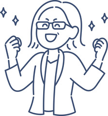 笑顔でガッツポーズをする40代ビジネスウーマンのイラスト　線画のみ