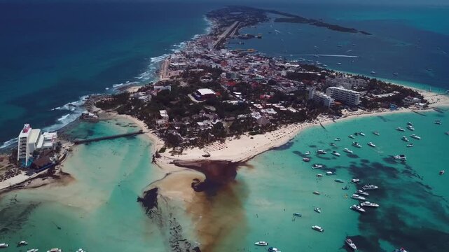 4k 30fps isla mujeres drone shoot of the sky in playa norte beach
