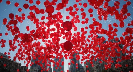 Thousands of red balloons released into the sky
