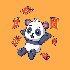 Cute Panda and flying Angpao Cartoon