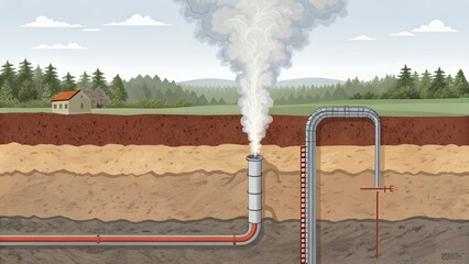 Geothermal vent releasing steam from underground pipe system