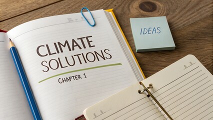Open book with climate solutions chapter 1 and ideas note