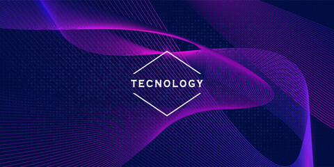 Abstract glowing wave lines on dark blue background. Dynamic wave pattern. Modern flowing wavy lines. Futuristic technology concept. Suit for banner, poster, cover, brochure, flyer, website