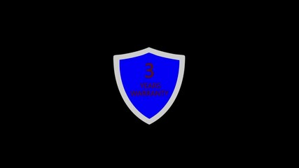 3 Years Warranty shield Animation. Premium product guarantee label, metallic gold quality assurance seal for trusted service and reliability.